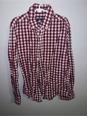 Kj Brand Burgundy and White Check Button-Up Shirt
